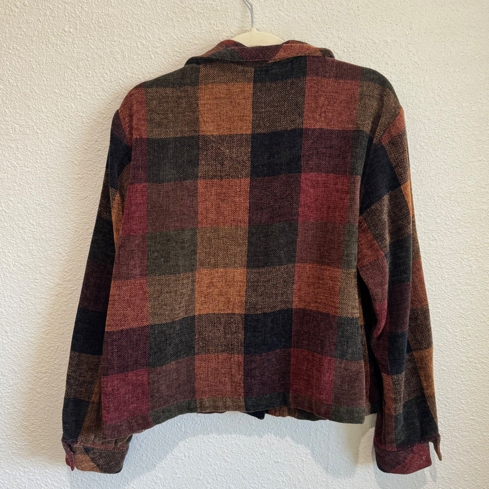 VTG 90s‎ Christopher & Banks Plaid Chenille Cardigan Fall Gorpcore Cabin Woods - Picture 9 of 13